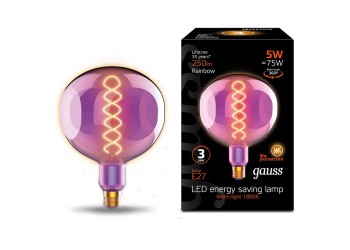 Лампа светодиодная диммируемая филаментная Gauss E27 5W 1800K розовая 1007802103