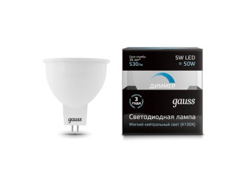Лампа cветодиодная диммируемая Gauss GU5.3 5W 4100K матовая 101505205-D