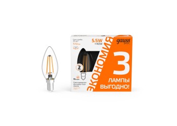 Лампа cветодиодная Gauss E14 5,5W 2700K прозрачная 3 шт. 1031116T