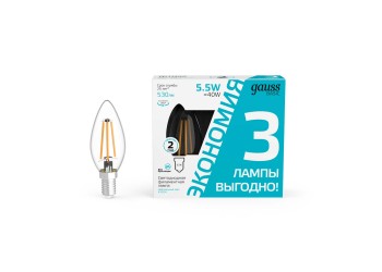 Лампа cветодиодная Gauss E14 5,5W 4100K прозрачная 3 шт. 1031126T
