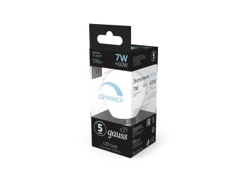 Лампа светодиодная диммируемая Gauss E27 7W 4100K матовая 105102207-D