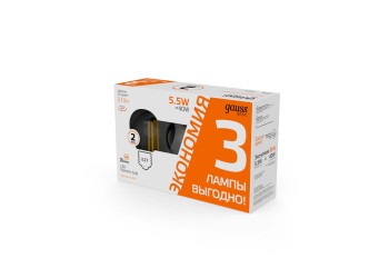 Лампа cветодиодная Gauss E27 5,5W 2700K прозрачная 3 шт. 1051216T