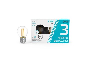 Лампа cветодиодная Gauss E27 5,5W 4100K прозрачная 3 шт. 1051226T