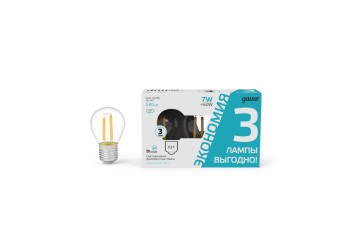 Лампа cветодиодная филаментная Gauss E27 7W 4100K прозрачная 3 шт. 105902207T