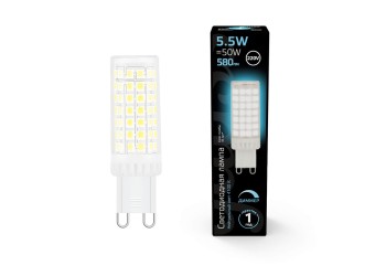 Лампа светодиодная диммируемая Gauss G9 5,5W 4100К прозрачная 107309255-D