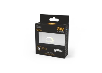 Лампа светодиодная диммируемая Gauss GX53 8W 3000K матовая 108408108-D