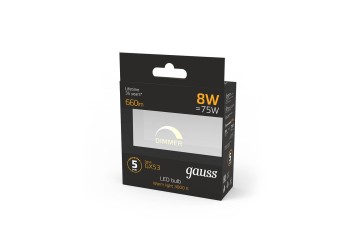 Лампа светодиодная диммируемая Gauss GX53 8W 3000K матовая 108408108-D