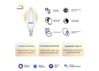 Лампа светодиодная диммируемая Gauss Smart Home E14 5W 2700K матовая 1100112