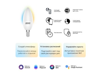Лампа светодиодная диммируемая Gauss Smart Home E14 5W 2700-6500K матовая 1110112