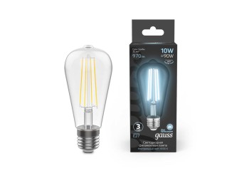 Лампа cветодиодная филаментная Gauss E27 10W 4100K прозрачная 157802210