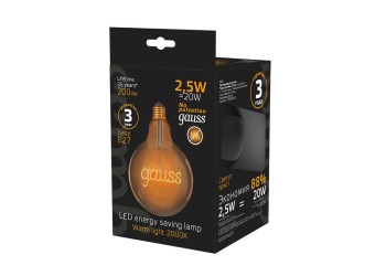 Лампа светодиодная филаментная Gauss E27 2,5W 2000K золотая 175802003