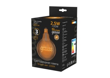 Лампа светодиодная филаментная Gauss E27 2,5W 2000K золотая 175802003
