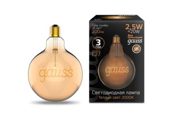 Лампа светодиодная филаментная Gauss E27 2,5W 2000K золотая 175802003