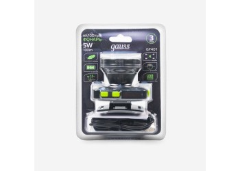 Налобный светодиодный фонарь Gauss аккумуляторный 60х70 100 лм GF401