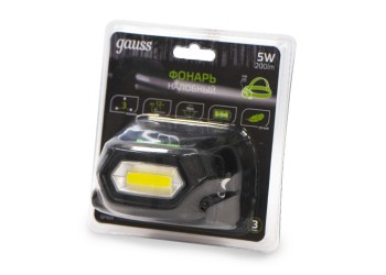 Налобный светодиодный фонарь Gauss аккумуляторный 77х50 200 лм GF409