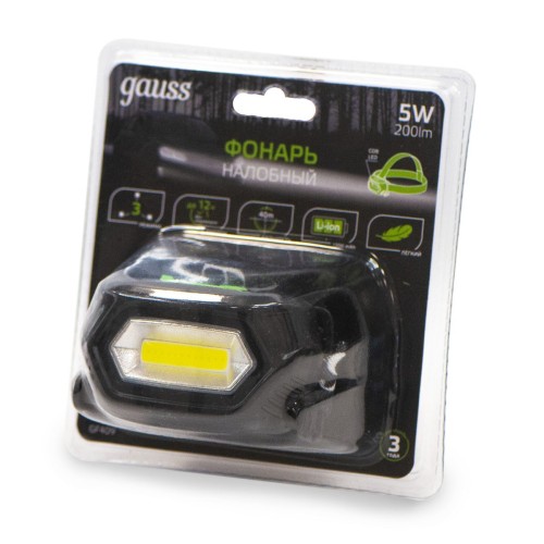 Налобный светодиодный фонарь Gauss аккумуляторный 77х50 200 лм GF409, купить в Минске по самой низкой цене