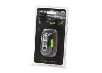 Налобный светодиодный фонарь Gauss аккумуляторный 65х35 80 лм GF410
