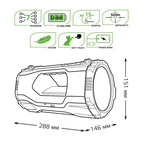 Прожекторный светодиодный фонарь Gauss аккумуляторный 288х151 1000 лм GF703, купить в Минске по самой низкой цене