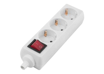 Розеточная колодка General GSB-16-3-G-S-IP20, 16А, 3 места, с заземлением, с выключателем, IP20