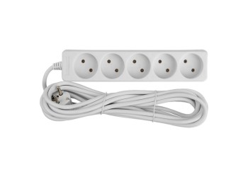 Удлинитель бытовой General GES-10-2x075-5-7m, 10А, 2х0,75 мм2, 5 мест, 7 метров, без заземления, без вылючателя
