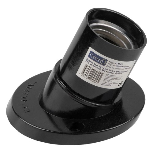 Патрон General GLH-E27-CAR-W-B, карболитовый, Е27, настенный, без кольца, черный, 1/10/300, купить в Минске по самой низкой цене