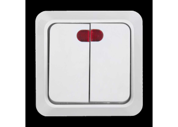 Выключатель 2-кл. открытой установки с подсветкой IP20 10А, белый "Альфа" General