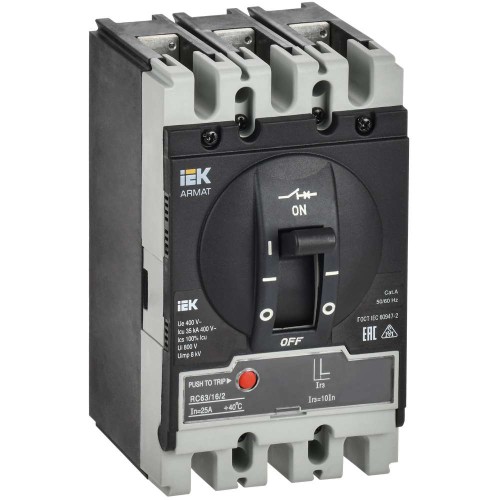 Автоматический выключатель в литом корпусе 3P типоразмер S 35кА 16А IEK AR-MCCB-3S-035-0016A-MTUC, купить в Минске по самой низкой цене