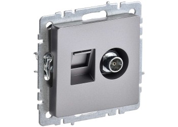 BRITE Розетка двойная TV+RJ45 кат.5E РТВ/РК12-БрС сталь IEK BR-AK20-1-K46