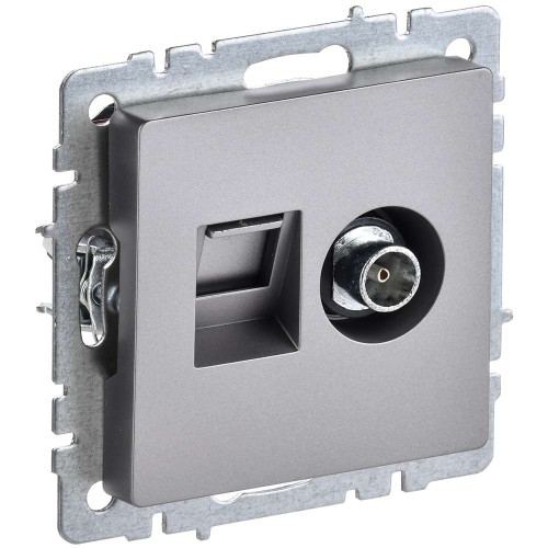 BRITE Розетка двойная TV+RJ45 кат.5E РТВ/РК12-БрС сталь IEK BR-AK20-1-K46, купить в Минске по самой низкой цене