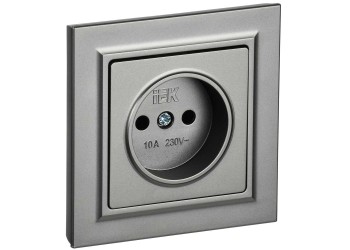 BRITE Розетка 1-местная без заземления без защитных шторок 10А в сб. РСР10-1-0-БрС сталь IEK BR-R10-10-K46-F