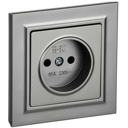BRITE Розетка 1-местная без заземления без защитных шторок 10А в сб. РСР10-1-0-БрС сталь IEK BR-R10-10-K46-F, купить в Минске по самой низкой цене