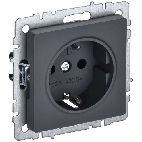 BRITE Розетка 1-местная с заземлением без защитных шторок 16А РС11-1-0-БрГ графит IEK BR-R11-16-K53, купить в Минске по самой низкой цене