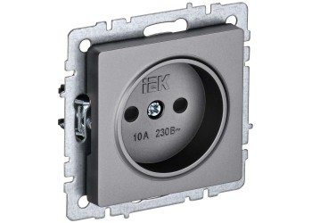 BRITE Розетка 1-местная без заземления с защитными шторками 10А РСш10-2-БрС сталь IEK BR-R13-10-K46
