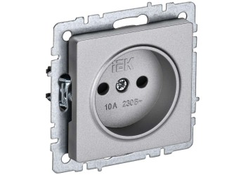 BRITE Розетка 1-местная без заземления с защитными шторками 10А РСш10-2-БрА алюминий IEK BR-R13-10-K47