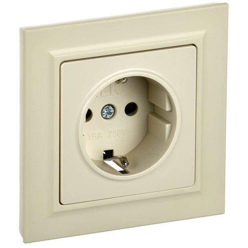 BRITE Розетка 1-местная с заземлением с защитными шторками 16А в сборе РСР14-1-0-БрКр бежевый IEK BR-R14-16-K10-F, купить в Минске по самой низкой цене