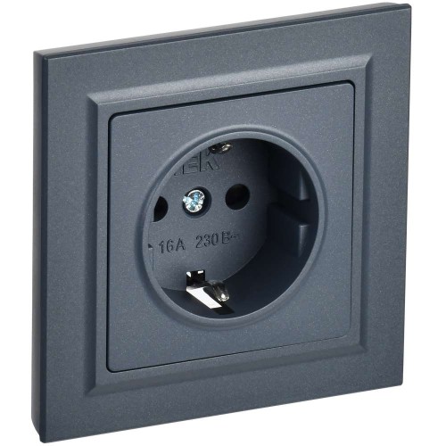 BRITE Розетка 1-местная с заземлением с защитными шторками 16А в сборе РСР14-1-0-БрМ маренго IEK BR-R14-16-K35-F, купить в Минске по самой низкой цене