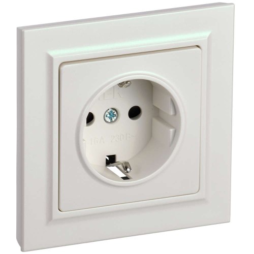 BRITE Розетка 1-местная с заземлением с защитными шторками 16А в сборе РСР14-1-0-БрЖ жемчуг IEK BR-R14-16-K36-F, купить в Минске по самой низкой цене