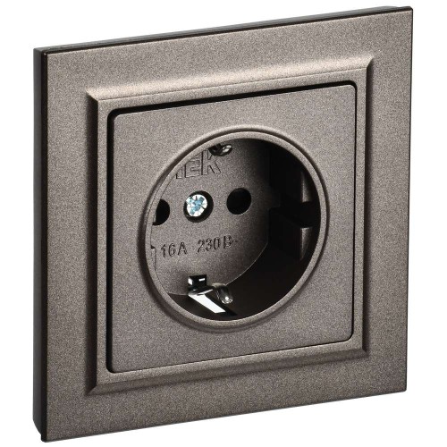 BRITE Розетка 1-местная с заземлением с защитными шторками 16А в сборе РСР14-1-0-БрТБ темная бронза IEK BR-R14-16-K45-F, купить в Минске по самой низкой цене