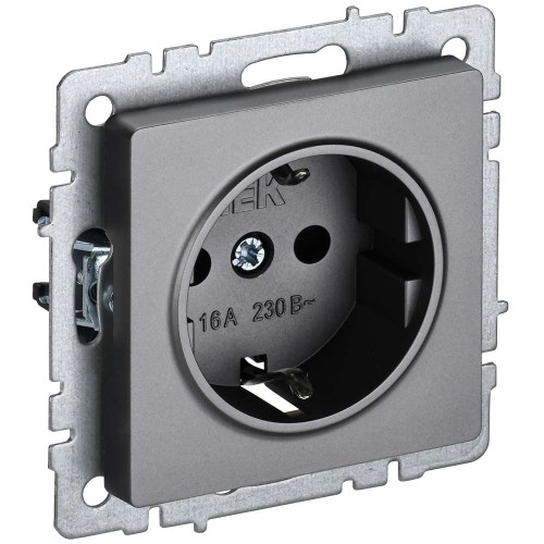 BRITE Розетка 1-местная с заземлением с защитными шторками 16А РС14-1-0-БрС сталь IEK BR-R14-16-K46, купить в Минске по самой низкой цене