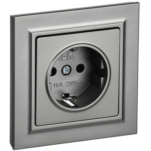 BRITE Розетка 1-местная с заземлением с защитными шторками 16А в сборе РСР14-1-0-БрС сталь IEK BR-R14-16-K46-F, купить в Минске по самой низкой цене