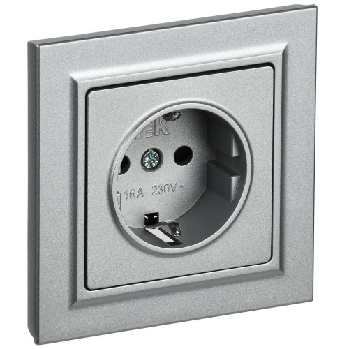 BRITE Розетка 1-местная с заземлением с защитными шторками 16А в сборе РСР14-1-0-БрА алюминий IEK BR-R14-16-K47-F, купить в Минске по самой низкой цене