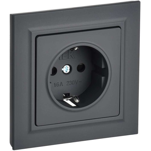 BRITE Розетка 1-местная с заземлением с защитными шторками 16А в сборе РСР14-1-0-БрГ графит IEK BR-R14-16-K53-F, купить в Минске по самой низкой цене