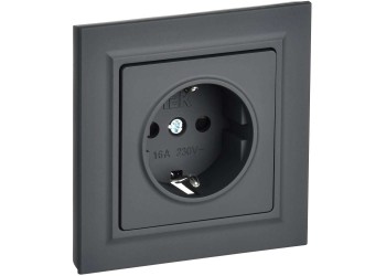 BRITE Розетка 1-местная с заземлением с защитными шторками 16А в сборе РСР14-1-0-БрГ графит IEK BR-R14-16-K53-F