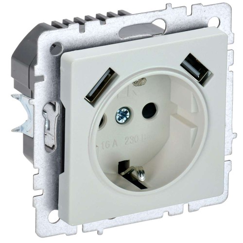 BRITE Розетка 1-местная с заземлением с защитными шторками 16А с USB A+A 5В 2,1А РЮш10-1-БрЖ жемчуг IEK BR-R14-16-U21-D21-K36, купить в Минске по самой низкой цене