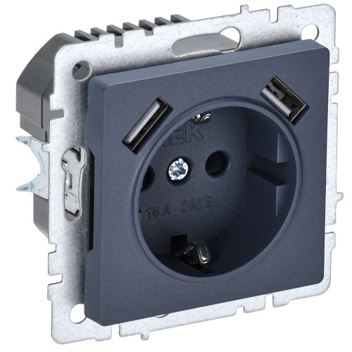 BRITE Розетка 1-местная с заземлением с защитными шторками 16А с USB A+A 5В 3,1А РЮш10-2-БрМ маренго IEK BR-R14-16-U21-D31-K35, купить в Минске по самой низкой цене