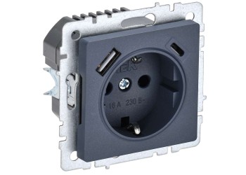 BRITE Розетка 1-местная с заземлением с защитными шторками 16А с USB A+C 18Вт РЮш11-1-БрМ маренго IEK BR-R14-16-U22-018-K35
