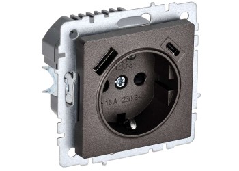 BRITE Розетка 1-местная с заземлением с защитными шторками 16А с USB A+C 18Вт РЮш11-1-БрТБ темная бронза IEK BR-R14-16-U22-018-K45
