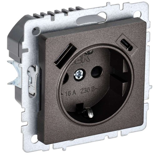 BRITE Розетка 1-местная с заземлением с защитными шторками 16А с USB A+C 18Вт РЮш11-1-БрТБ темная бронза IEK BR-R14-16-U22-018-K45, купить в Минске по самой низкой цене