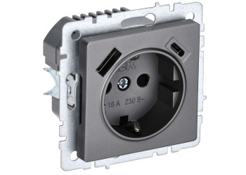 BRITE Розетка 1-местная с заземлением с защитными шторками 16А с USB A+C 18Вт РЮш11-1-БрС сталь IEK BR-R14-16-U22-018-K46