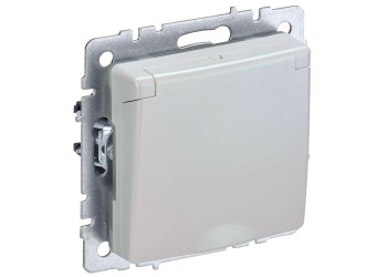 BRITE Розетка 1-местная с заземлением с защитными шторками и крышкой 16А IP20 РСбш10-3-БрЖ жемчуг IEK BR-R16-16-K36